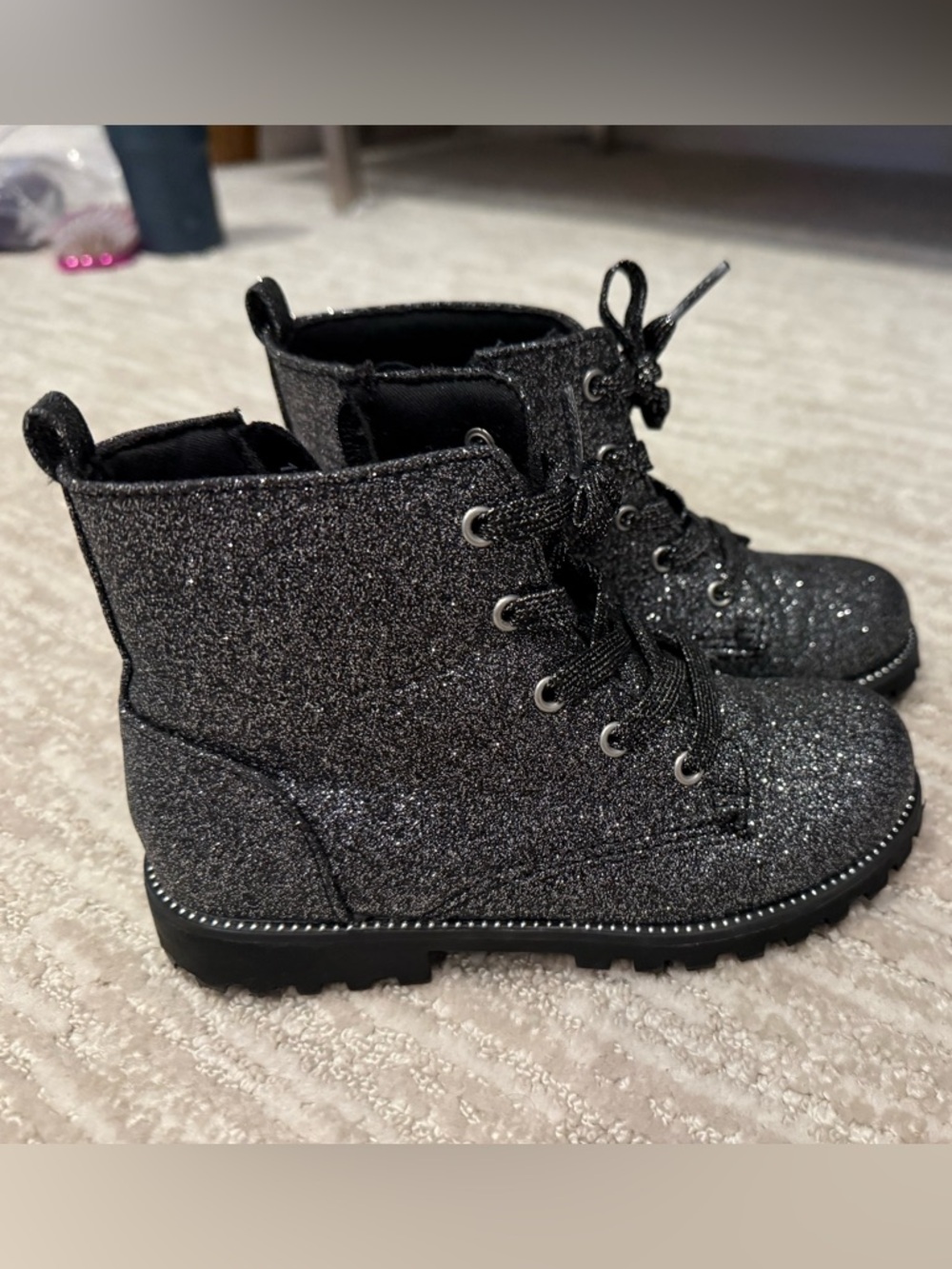 New Rachel Zoe Little Girls Black Silver Sparkle Booties Size 11 - Picture 5 of 6